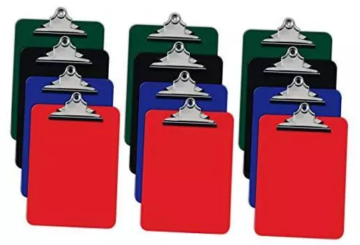 Assorted Colors Plastic Clipboards, 12 Pack, Durable, 12.5 x 9 Inch, Standard