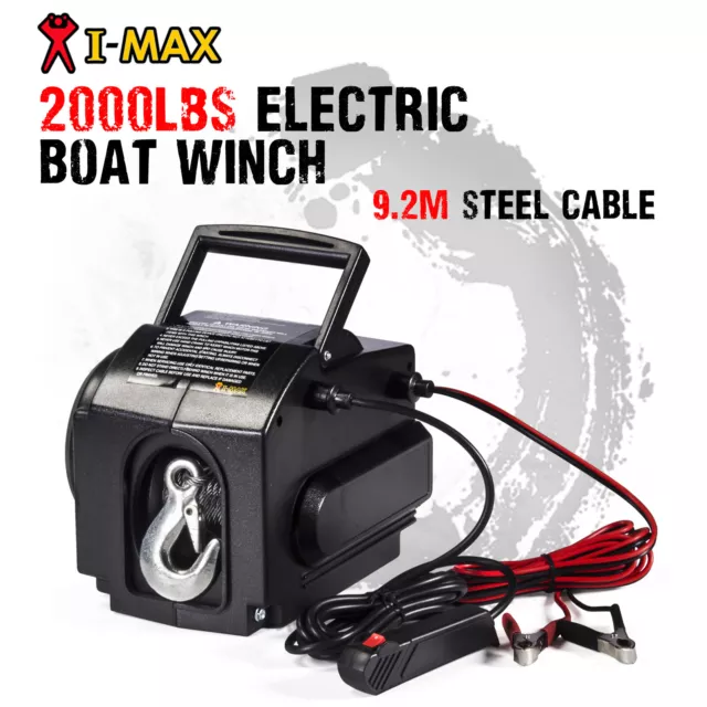 I-MAX 12V 2000LBS Portable Detachable Electric Cable Boat Winch ATV Quad 4WD 4x4