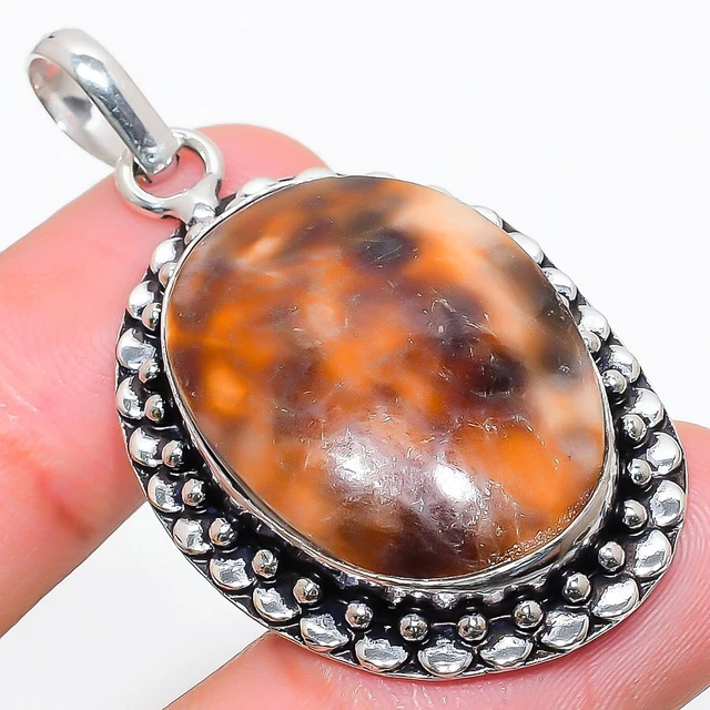 Shell Gemstone Handmade 925 Sterling Silver Jewelry Pendant 1.89"