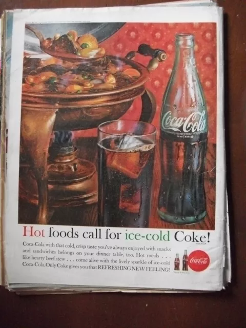 1962 Vintage Coke Coca Cola Soda Orig Magazine Ad Hot Food Calls for Ice-Cold