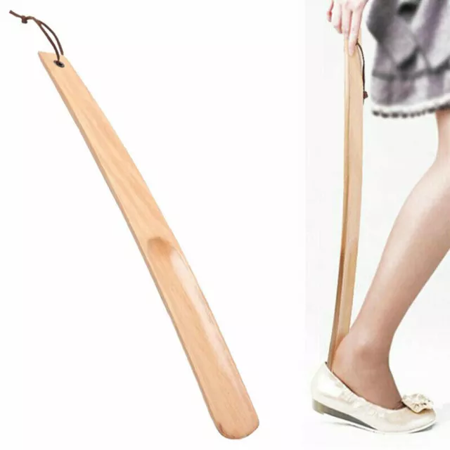 Craft Wooden Shoe Horn Dutch Wood Long Handle Shoehorn Lifter with Hanging Rope