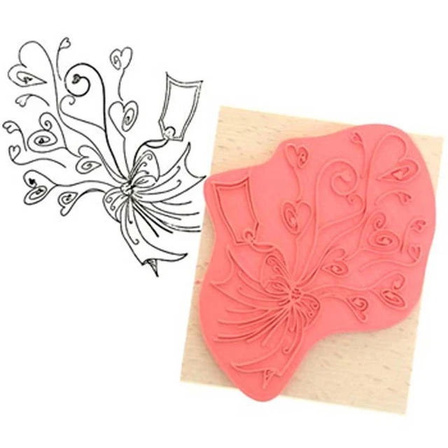 Create & Craft Stylised FLOWER HEART BOUQUET Rubber Ink Stamp on Beech Block