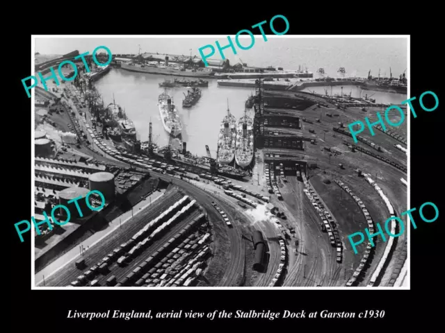 OLD POSTCARD SIZE PHOTO LIVERPOOL ENGLAND AERIAL VIEW GARSTON DOCK c1930
