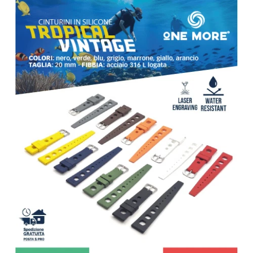 Cinturino Orologio Silicone Stile Rallye - Gomma Sport Subacquea - Colori: 18, 20, 22, 24 Mm