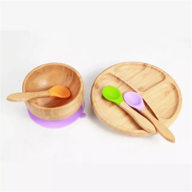 Baby Bamboo Suction Bowl and Matching Spoon Food Set Stay Put Feeding Plate Gift