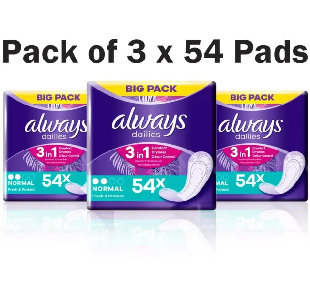 Always Dailies Panty Liners Normal Daily Fresh Protect Flexible Pack 3 x 54 Pads