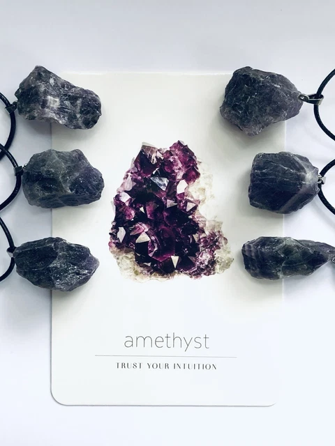 Raw Amethyst Necklace Rough Pendant Crystal Healing Reiki Gemstone PROTECTION