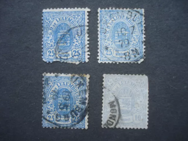 4 Used Stamps Luxembourg 10c and 25c Perf 1874