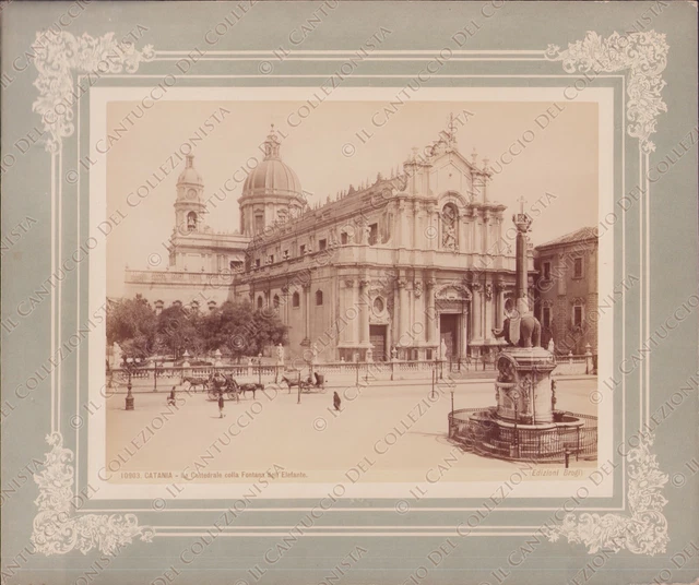 1880c CATANIA Cattedrale Fontana dell’Elefante Fotografia albumina
