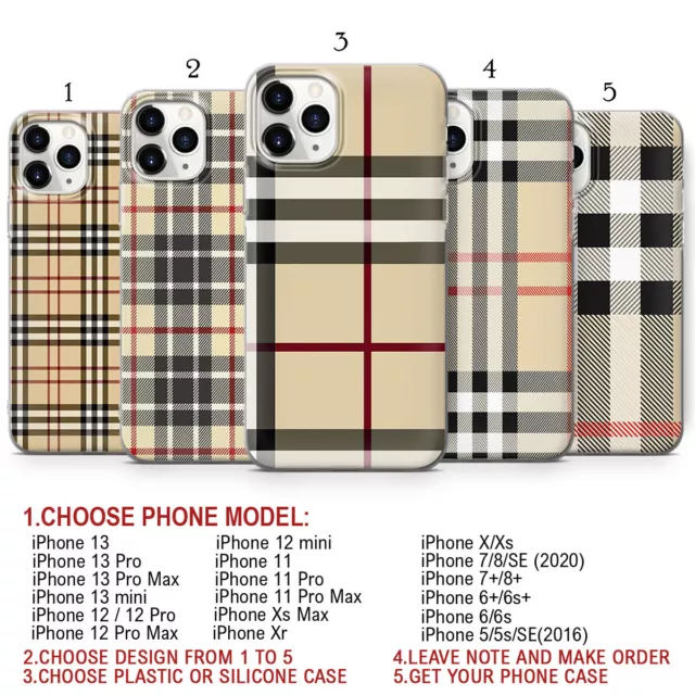 Beige Tartan Pastel Phone Case Cover fits for iPhone  7 8 11 12 13 15 Pro Max E3