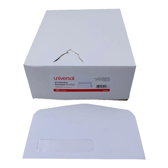 500 Envelopes Universal #10 Single Window Gummed White Business Envelope