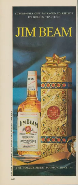 1963 Jim Bean Bourbon Whiskey Decorative Gift Box Bow Vintage Print Ad LO8