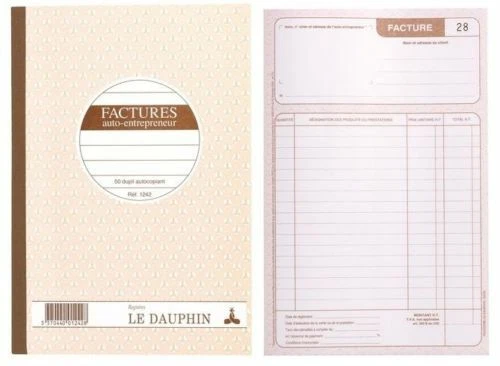 Le Dauphin Manifold Facture Micro-Entrepreneur – 50 Feuillets Autocopiant Duplicata – Format 21x14,8 Cm – Lot De 2 Carnets