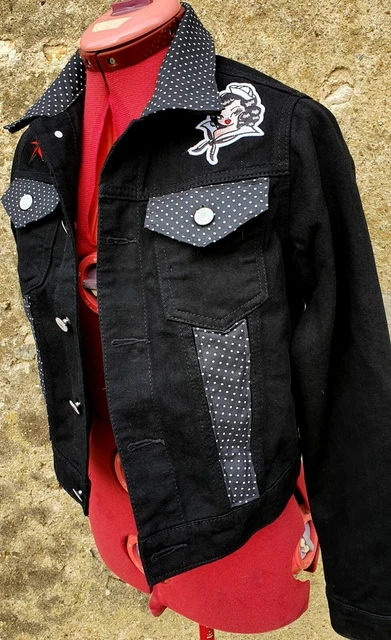 Veste En Jean Denim Style Léopard Psychobilly Punk - Motifs Tartan, Skull, Cerises, Rockabilly