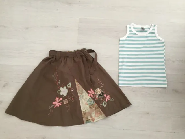 Girls Bundle Age 5 - 6 Yrs: Next Khaki Patchwork Flippy Skirt & New Zara Top