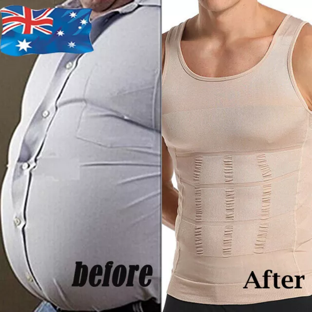 Mens Slimming Body Shaper Corset Compression Vest Underwear Singlet Dad Bod Tops