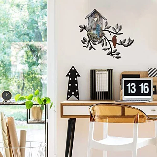 Striking metal tree birds wall decoration outdoor slopes wall art 30x27cm