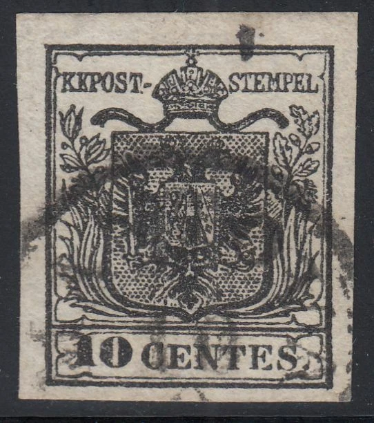 Lombardei Venetien 1850 Nr. 2 X a Type I a tiefschwarz gestempelt MANTOVA Befund