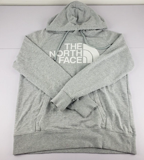 The North Face Hoodie Women Relaxed Medium Gray Fleece Pullover Graphic Sweater