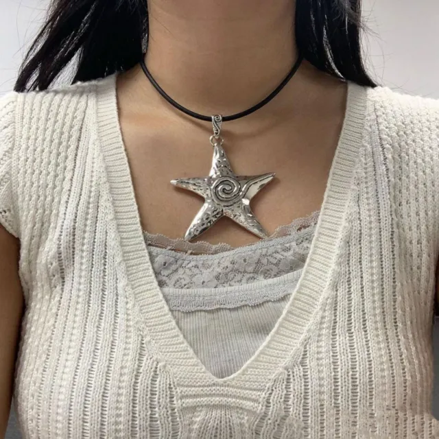 Leather Star Heart Pendant Necklace 925 Silver Filled Chain Women Party Jewelry