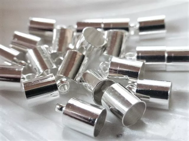 20 x Brass Cord Ends Silver 9.5mm x 6mm Cord Tips End Caps Terminators   (FFC95)