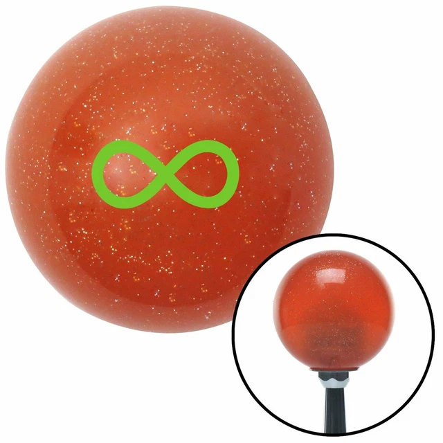 Green Infinity Orange Metal Flake Shift Knob with M16x1.5 insert amp ltr