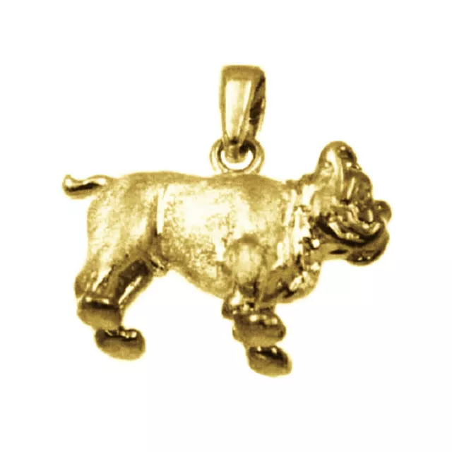 Sterling Silver Yellow Gold Plated Necklace w/Bulldog Dog 3D Solid Pendant Charm