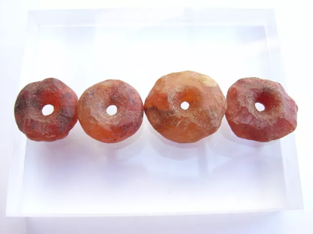 4 Ancient Neolithic Quartz Disc Beads, Stone Age,  VERY RARE !