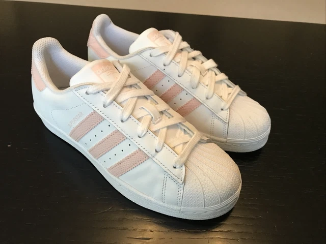 Adidas Originals Superstar Junior Trainers UK Size 5 In White/Pink Leather