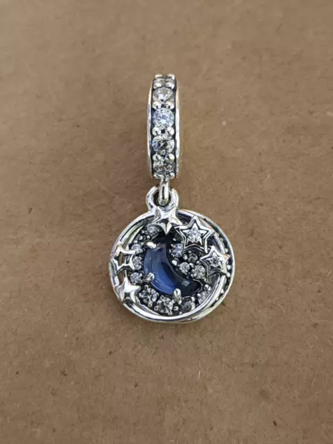 Authentic Pandora Blue Night Sky Crescent Moon & Stars Dangle Charm #799216C01