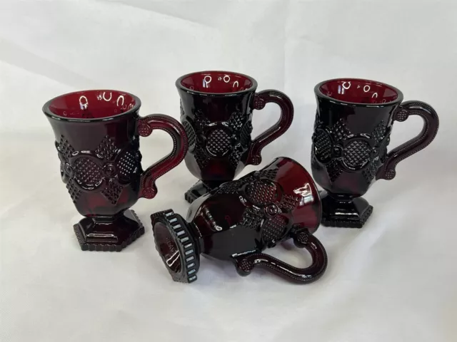 4 Avon Ruby Red CAPE COD 4 7/8" Footed/Pedestal Handled Mug