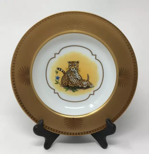 Lynn Chase Golden Cheetah Soup Bowl 24K Gold Decorated 9 1/8" Mint