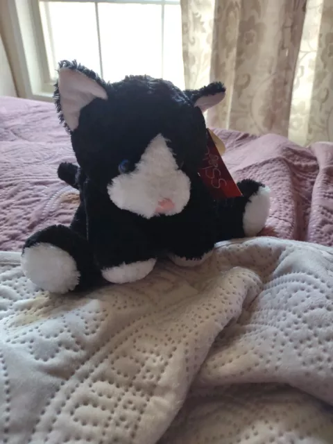 Russ Berrie Cassie Kitty Cat Black White Plush 9" Stuffed Animal Toy Floppy HTF