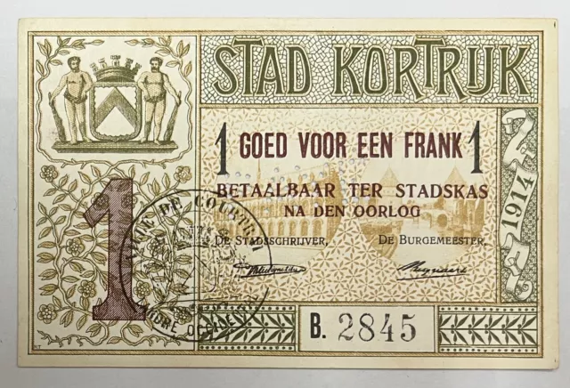 Billet Banque 1 Franc Belgique 1914 Stad Kortruk REF90364