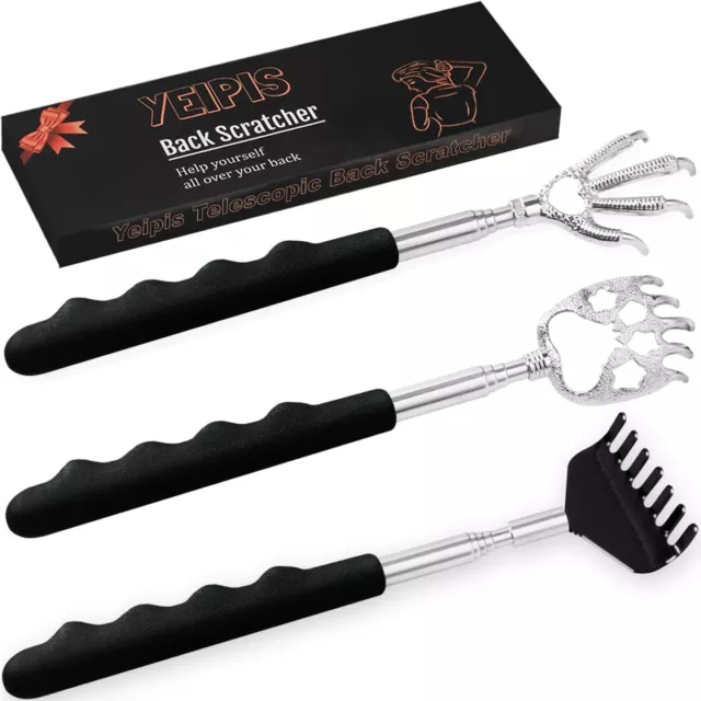 3 Pack Back Scratcher Metal Portable Telescoping Back scratchers with Rubber