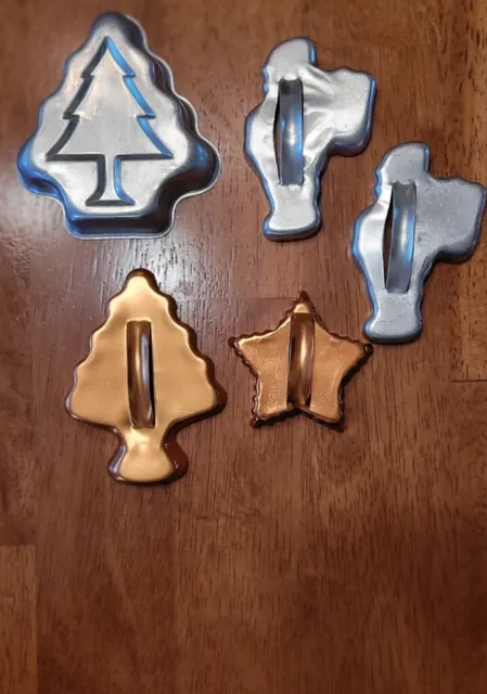 Lot of 5 Vintage Christmas Holiday Aluminum Tin Metal COOKIE CUTTERS  3-4"