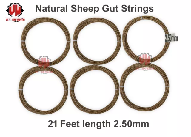 6 piezas de cuerdas intestinales naturales para ovejas doble bajo de 21 pies de largo cada cuerda 2,50 mm