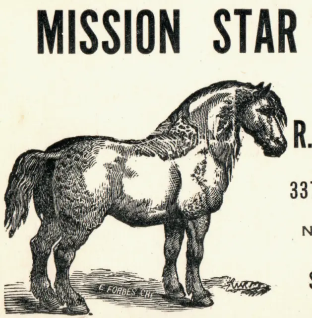 San Francisco California Mission Star Stable Valencia St  Antique Business Card