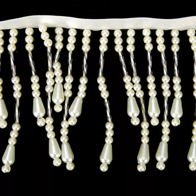 Pearl Beads Tassel Ribbon Edge Trim Pendant Hand-Made Craft(7.5cm Width)
