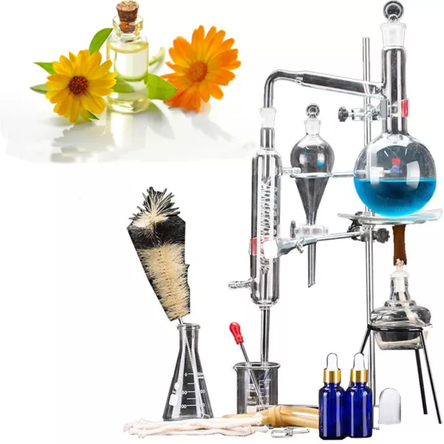 Lab 500ml Essential Oil Distillation Apparatus Water Purifier Glassware Kit