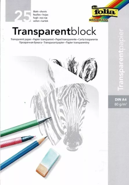 folia Transparentpapier A4-A3 80 g/qm/125gr/qm 25 Blatt Transparent o. farbiges