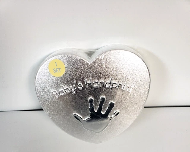 Stepping Stones Silver Heart Shaped Baby's Handprint Kit in a Silver Box w/easel