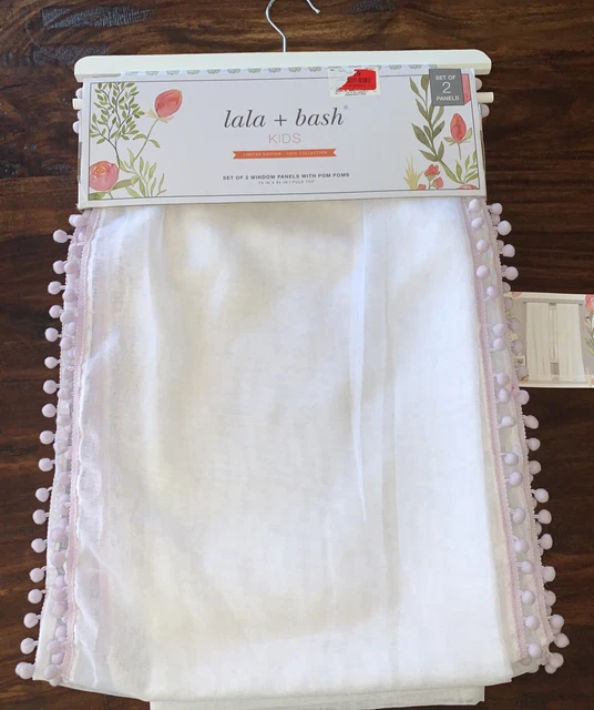 Lala+Bash Aveline Lavender Pom Pom Window Curtain Panels 76x84 Pole Top