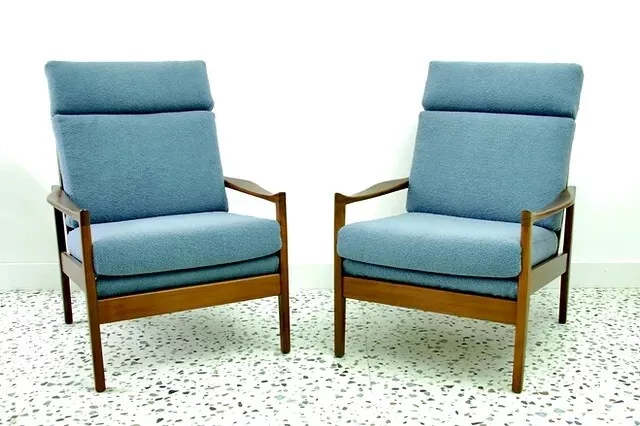 Pair of Vintage Mid Century Cintique  Lounge Chairs Teak Frames Danish