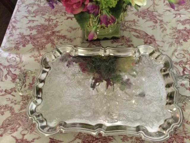Vintage Butlers footed silver plated serving tray by International Silver Co.