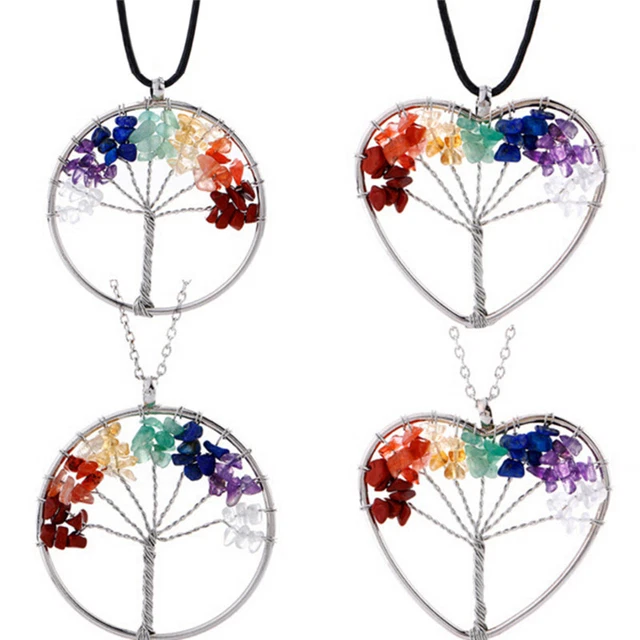 7 Chakra Healing Tree Of Life Pendant Necklace Crystal Natural Stone NecklacN_I4 2