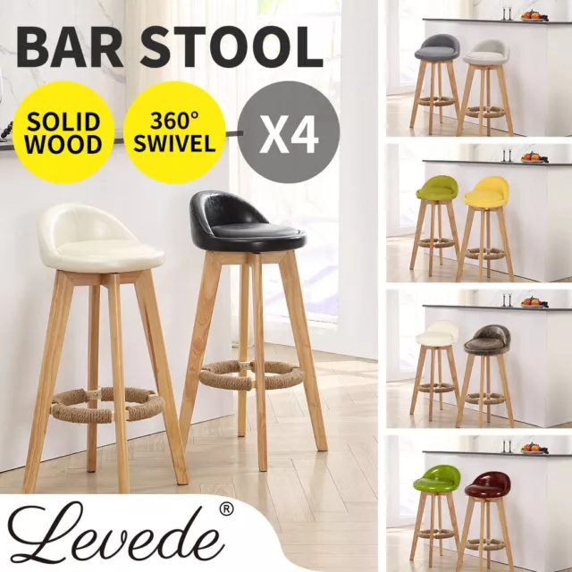 4x Bar Stools Swivel Stool Kitchen Wooden Chairs Leather Fabric Barstools
