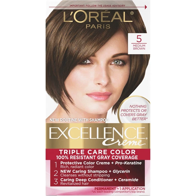 L&amp;#39;OREAL PARIS EXCELLENCE Creme Permanent Triple Care Hair Color, 5 ...