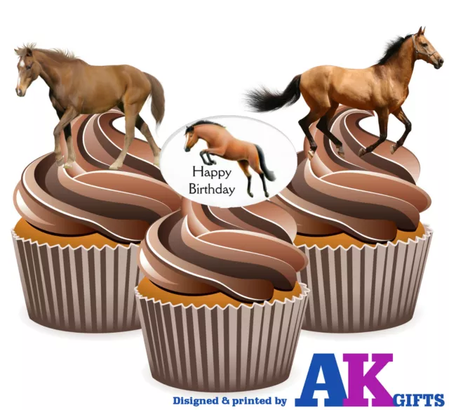 PRECUT Happy Birthday Horse 12 Edible Cupcake Toppers Birthday Party Decorations