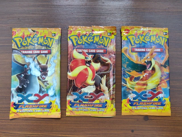3x Pokemon XY Flashfire Art Empty Booster Pack Artwork Opened Empty No Cards